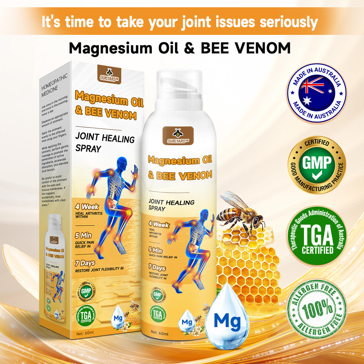💧🐝 Ourlyard™ Magnézium olaj és méhméreg ízületgyógyító spray👨⚕️